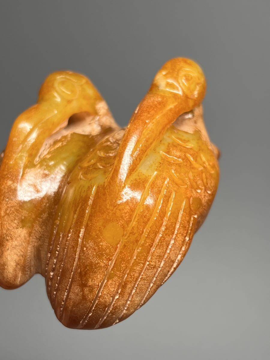 天然古玉 古美術 鶴 親子 手彫り 鶏油黄 根付 置物 中国 古玩 玉石 唐物 玉石彫刻 置物_画像8