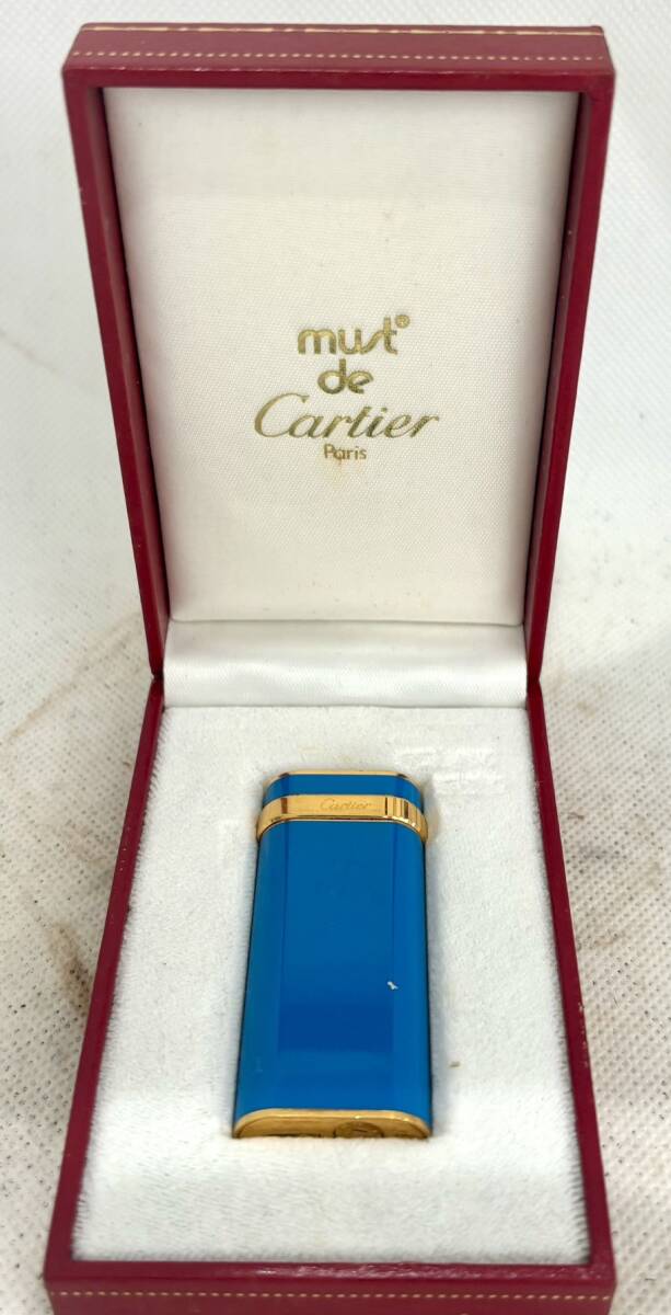 (動作未確認) カルティエ バイカラー ガスライター ライトブルーｘゴールド Cartier 着火未確認 メンズ 箱付き　1円スタート_画像1