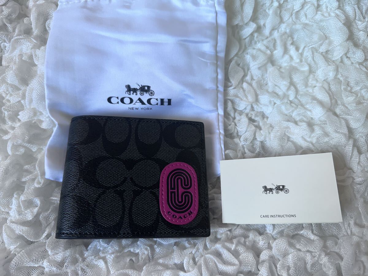 45 新品未使用 COACH コーチ 二つ折り財布 ミニ財布 ワッペン アウトレット C8297_画像1