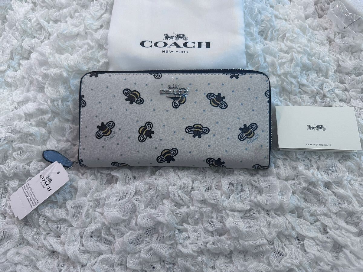 132 新品 COACH コーチ 長財布 蜂柄 ラウンドファスナー F23498の画像1