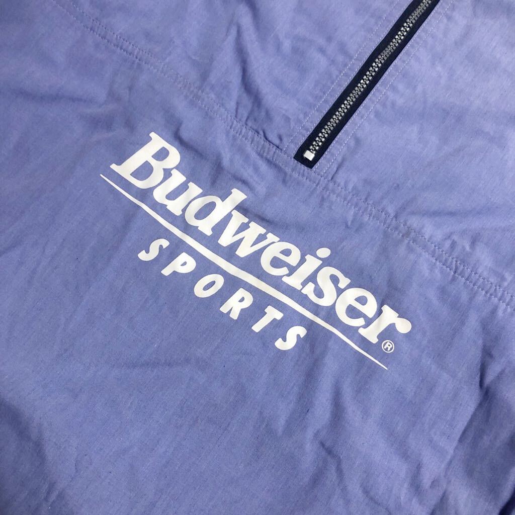 90s Budweiser SPORTS プルオーバー ナイロン ジャケット 薄い紫 サイズ不明 実寸M 古着 バドワイザー 両面プリント_画像5