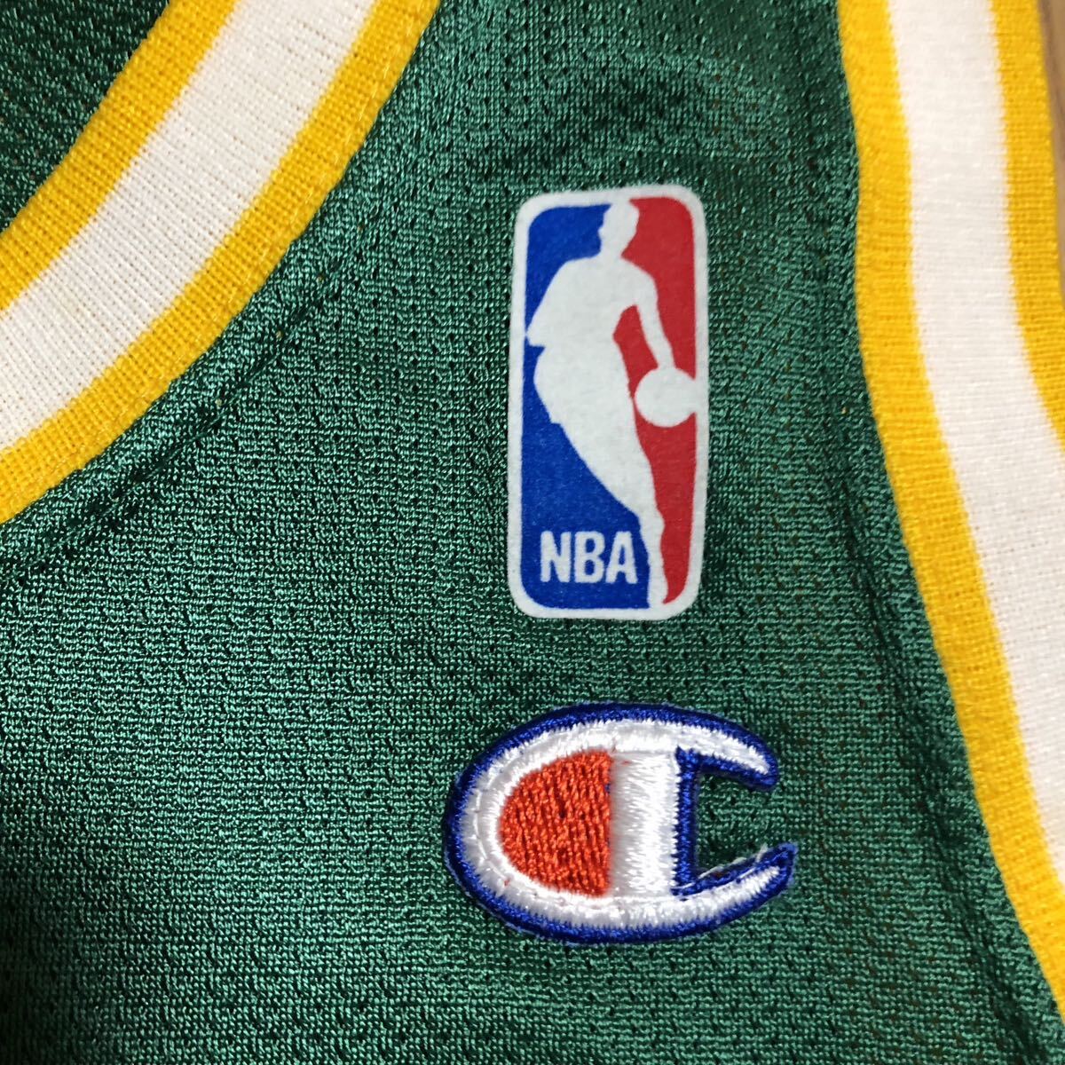 90s USA製 champion NBA SONICS KEMP ユニフォーム 緑 黄色 36サイズ 古着 ナンバリング ショーン・ケンプ_画像2