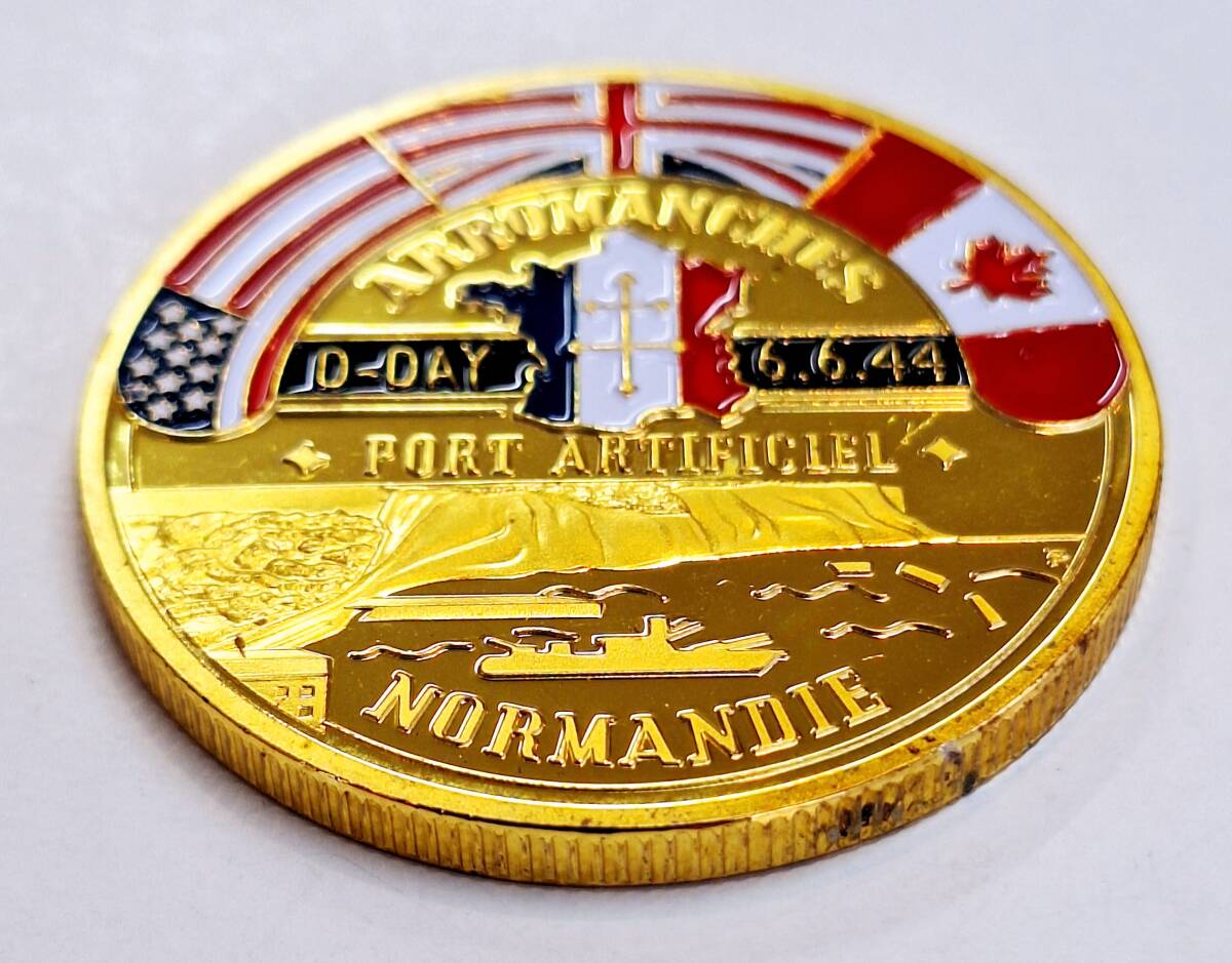 アメリカ ノルマンディー上陸作戦 70th記念 チャレンジコイン 金メッキ 記念コイン コレクションコイン 金メダル 大型