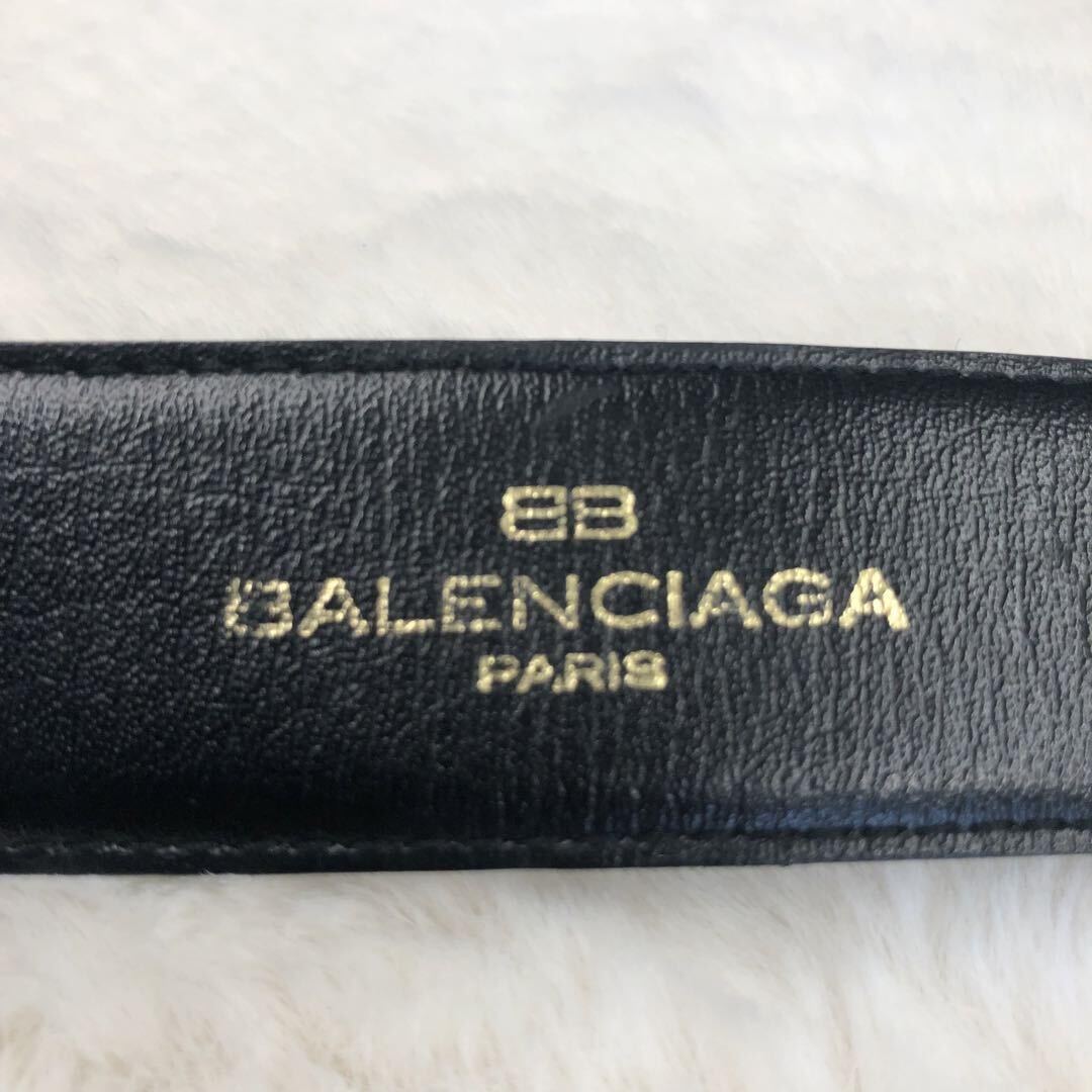 【美品】BALENCIAGA バレンシアガ ベルト ハトメピン BBロゴ レザー 本革 ブラック 黒 シルバー金具 通勤 通学 ビジネス メンズ 91cm 刻印の画像9