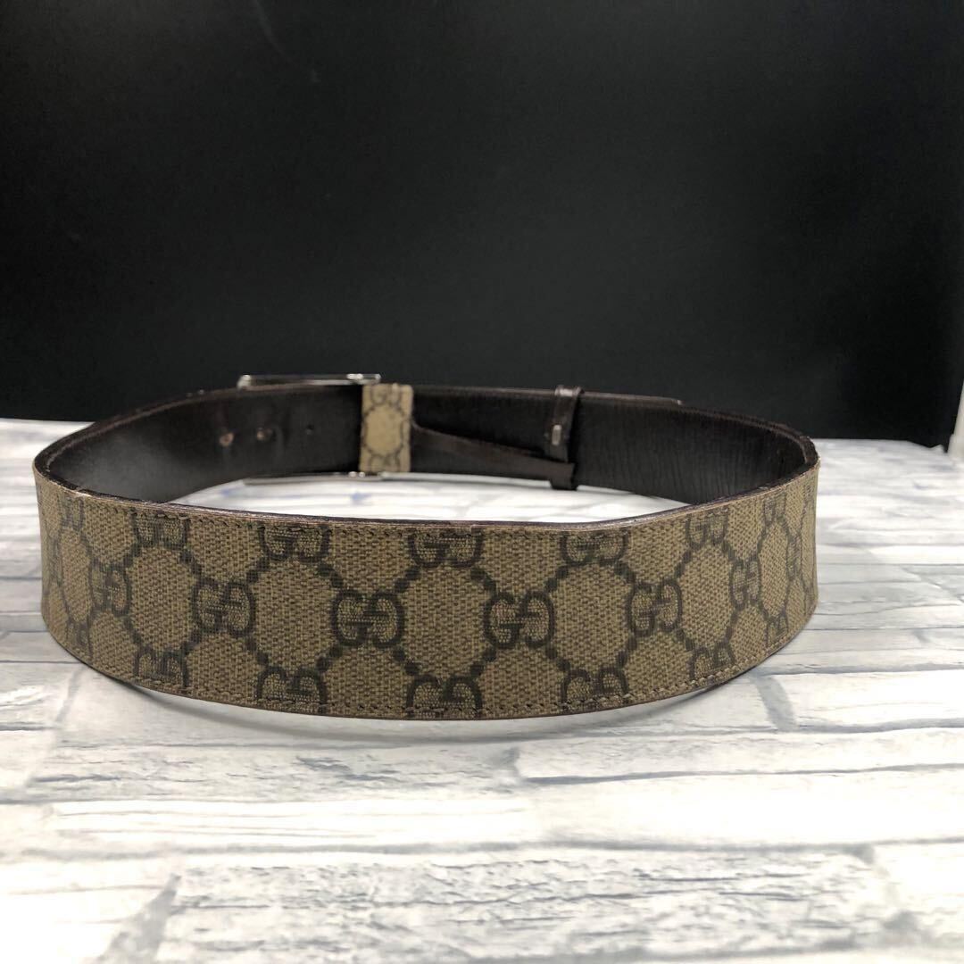 1円【美品/最高級】GUCCI グッチ ベルト GGスプリーム シルバープレート 通勤 通学 ビジネス メンズ PVC レザー 本革 ベージュ 85サイズ_画像8