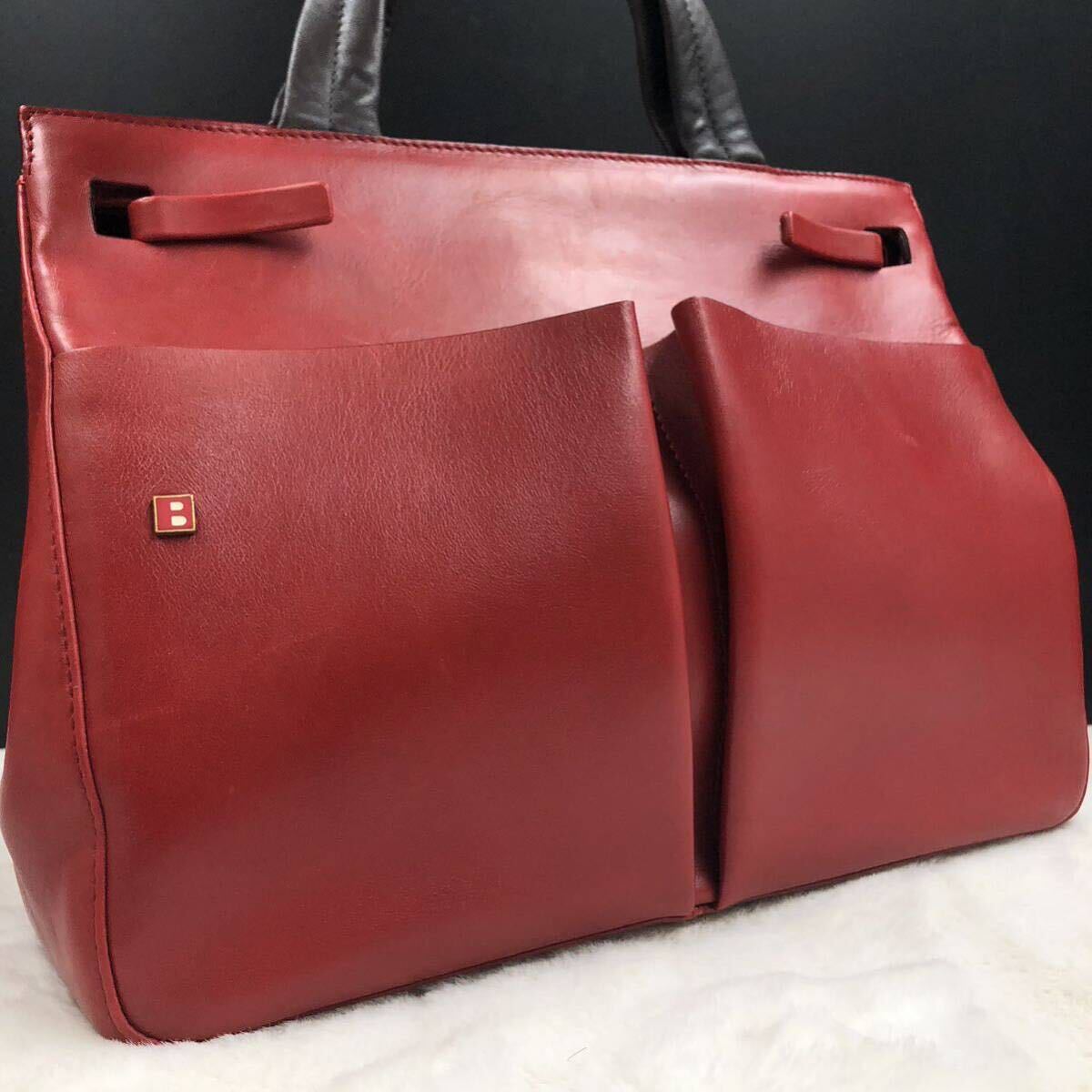 1円〜【美品/希少】BALLY バリー メンズ ビジネスバッグ ハンドバッグ 手提げ鞄 Bロゴ オールレザー 本革 レッド 赤 ブラウン 通勤 B金具_画像1