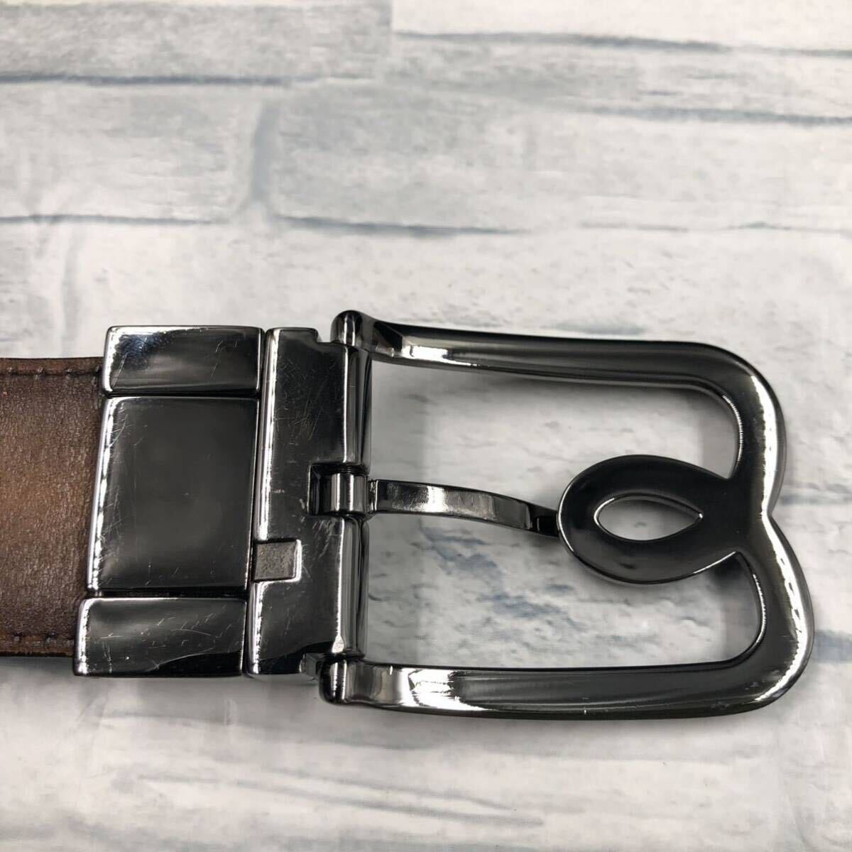 [ beautiful goods / top class ]Berluti Berluti belt kali graph .pa tea nvene Cheer leather rotary metal commuting business men's gray ash 