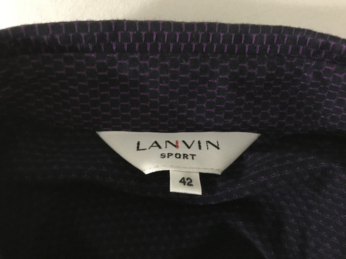 美品本物ランバンスポーツLANVIN SPORTコットン長袖ポロシャツメンズサーフアメカジミリタリーワークビジネスゴルフXS紺ネイビー柄42_画像4