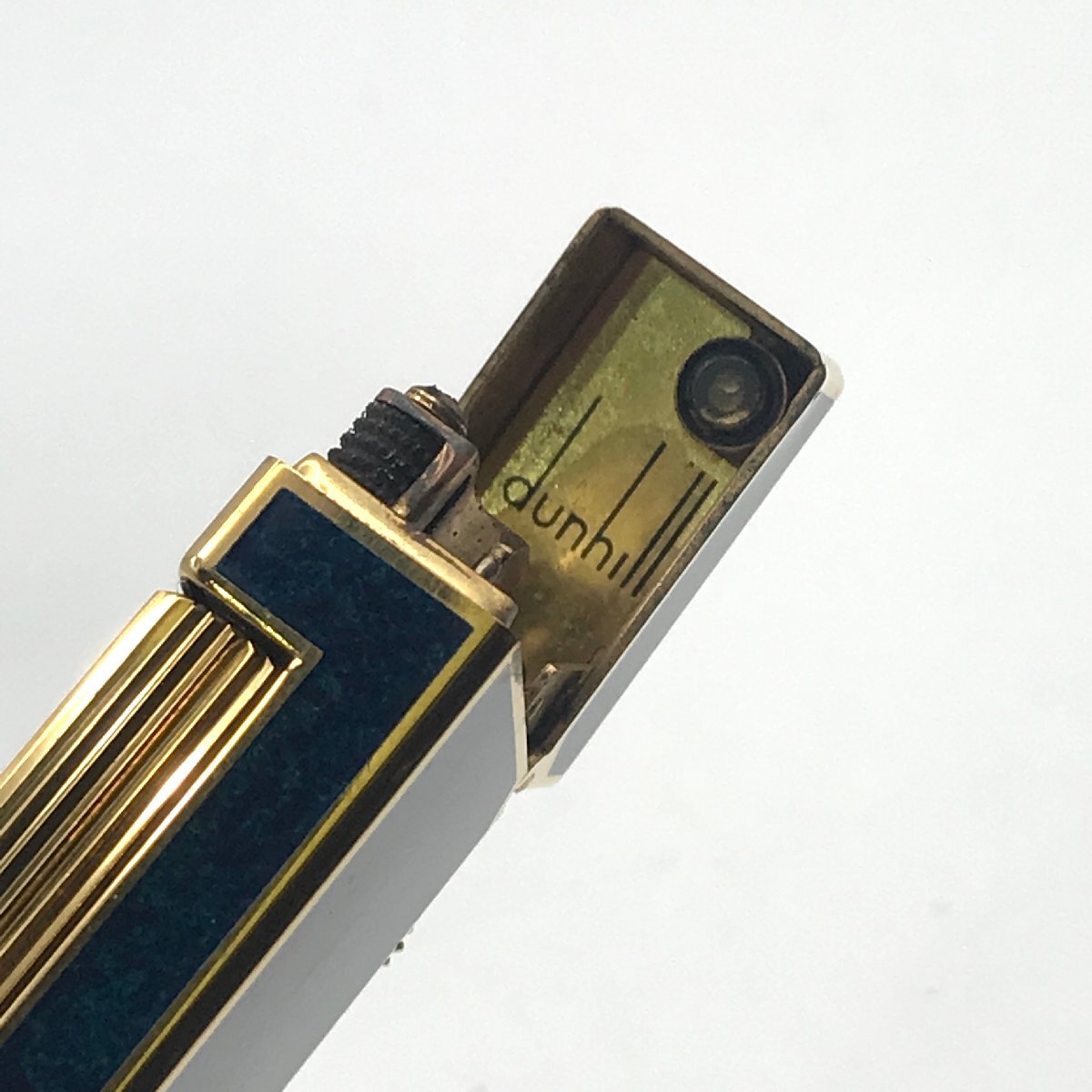 1円 良品 dunhill ダンヒル ローラー 式 ガスライター マーブル ブルー ゴールド 着火良好 a1823の画像9