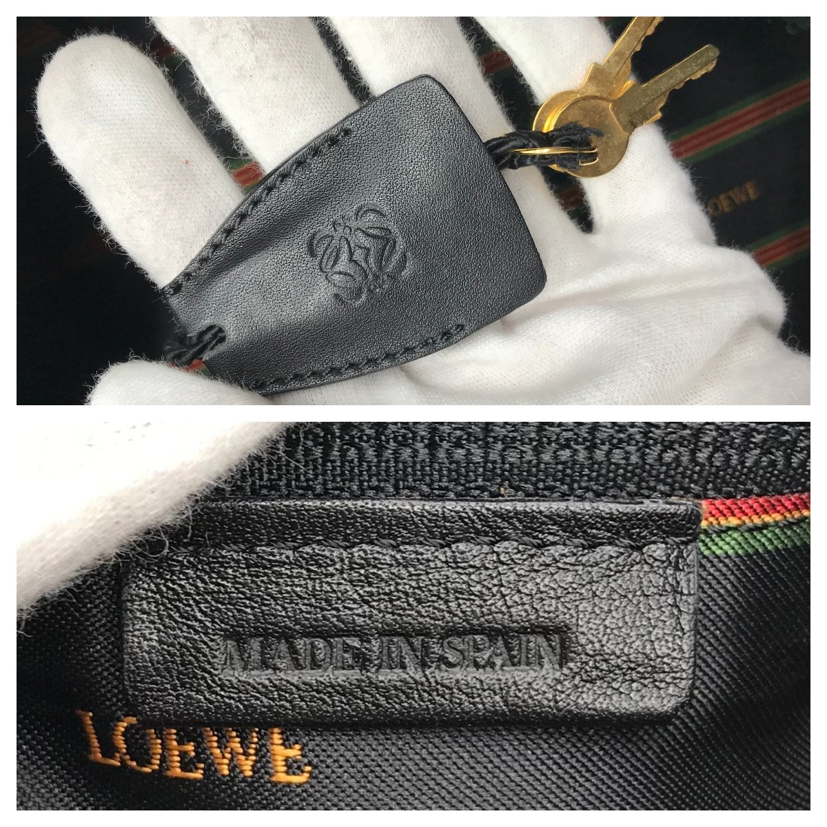 1円 良品 LOEWE ロエベ アナグラム レザー ハンド ボストン バッグ ブラック a2576の画像9