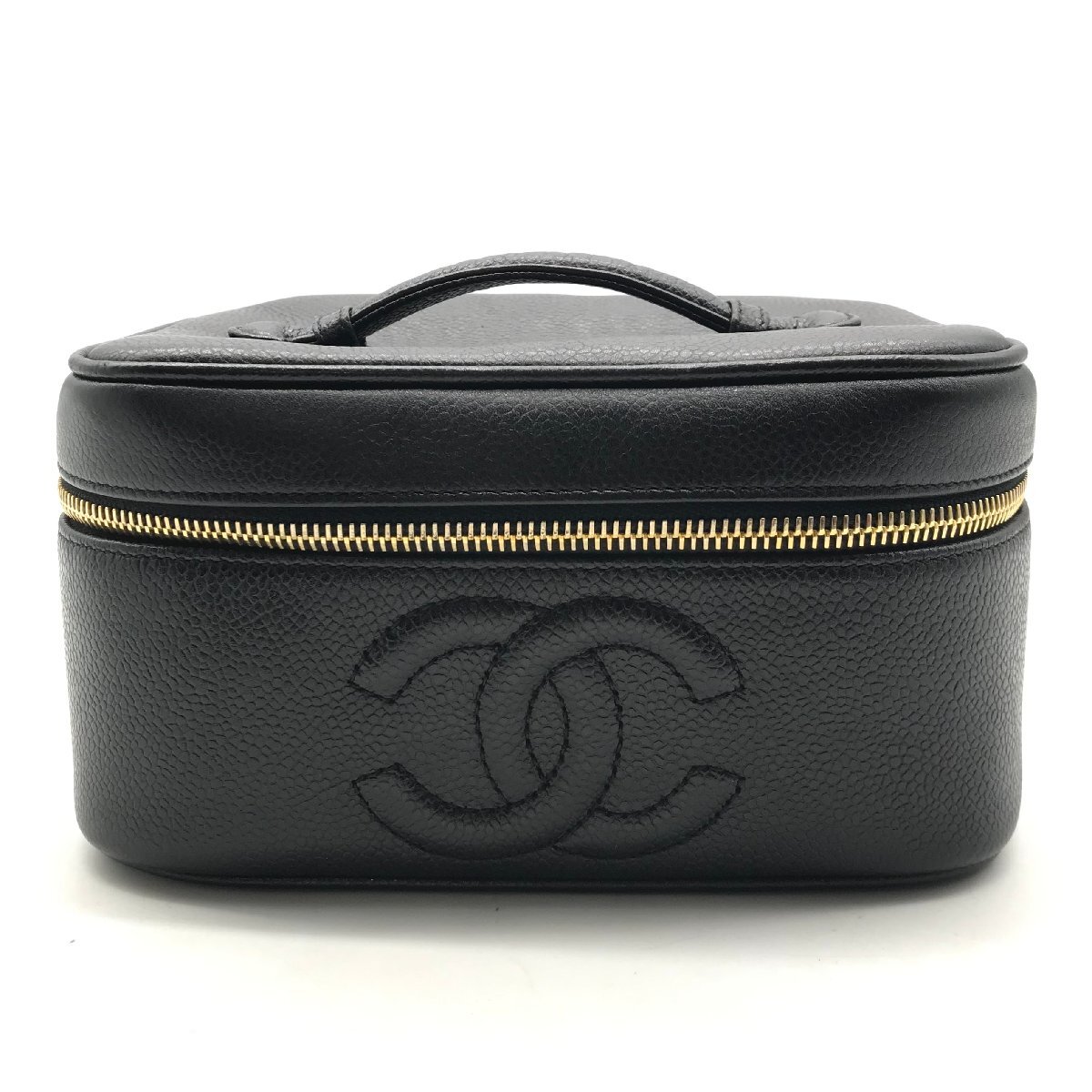 1円 良品 CHANEL シャネル ココマーク キャビアスキン ハンド バニティ バッグ ブラック a2888