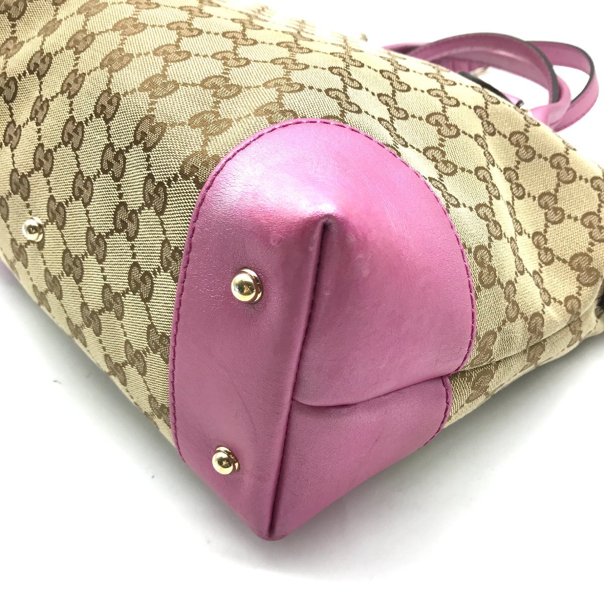 1円 良品 GUCCI グッチ GGキャンバス 2WAY ハンド ショルダー バッグ ピンク a2174の画像4