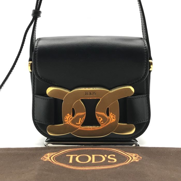 超美品 TODs トッズ ケイト ロゴ ゴールド金具 レザー ミニ ショルダー バッグ ブラック a3040_画像1