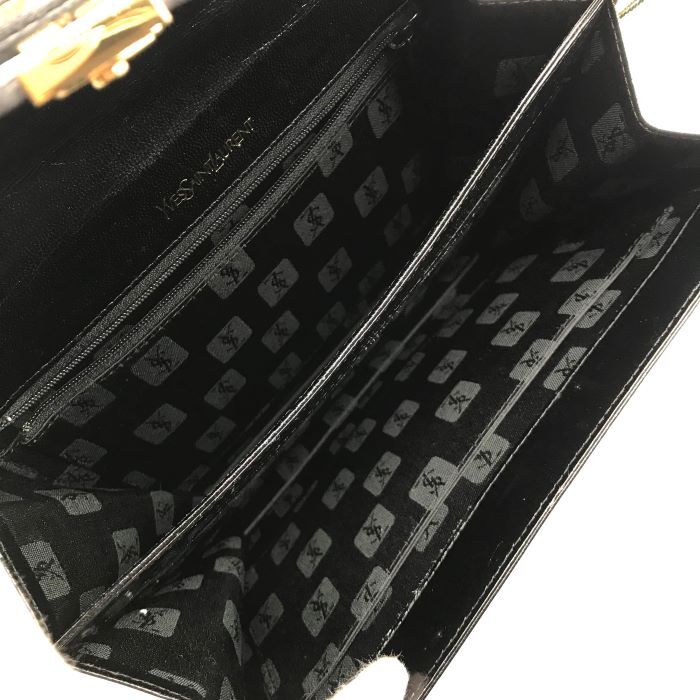 美品 YSL イヴサンローラン リザード ワンショルダー バッグ ブラック k1776