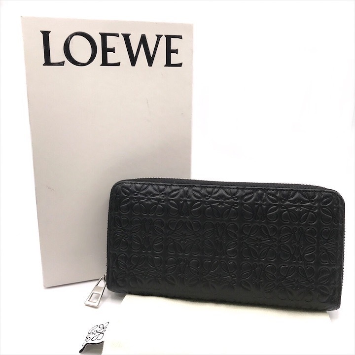 超美品 LOEWE ロエベ アナグラム リピート レザー ラウンドファスナー ウォレット 長財布 ブラック a3281_画像1