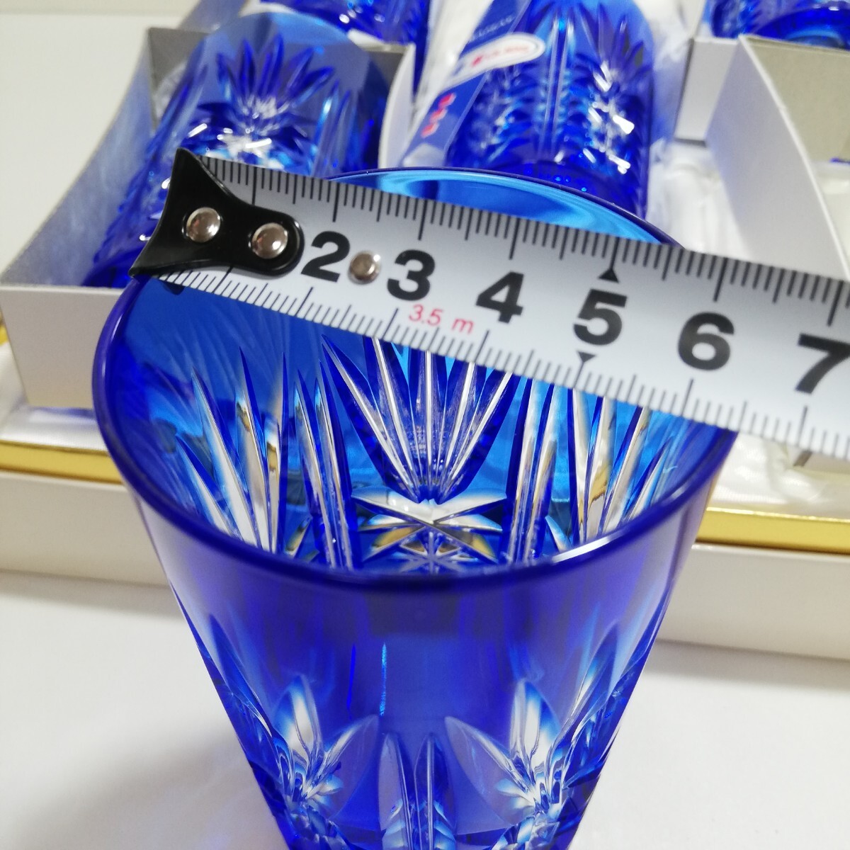 Cristal D'Arques クリスタルダルク × カメイガラス 色被せ切子 グラス 5点セット ブルー 元箱付 未使用品 [タンブラー ガラス工芸品]の画像6