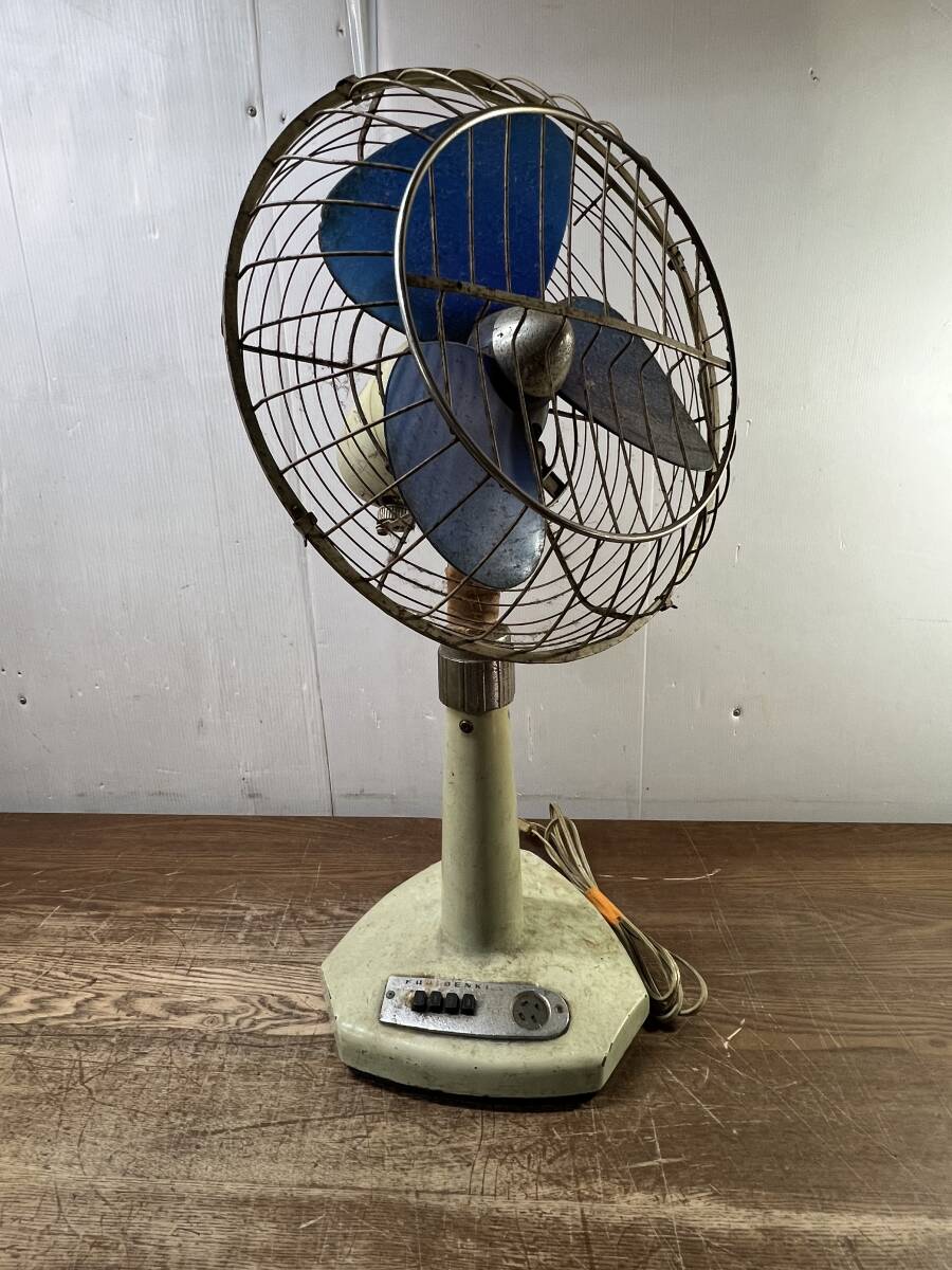  retro electric fan FUJIDENKI *2317v* antique retro collection household articles consumer electronics Showa era 3 sheets wings root present condition goods long-term keeping goods photograph reference 