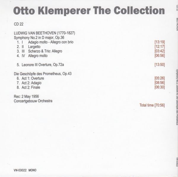 [CD/Venias]ベートーヴェン:交響曲第2番他/クレンペラー&ACO 1956.5.2_画像2