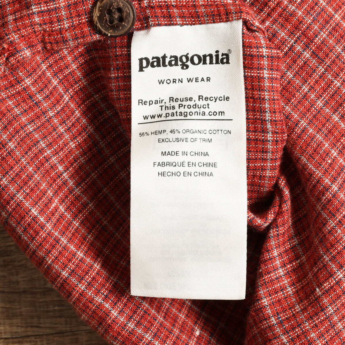 Patagoniaパタゴニア◆ヘンプ×コットン素材 チェック 半袖シャツ◆レンガ×ホワイト◆サイズLの画像5