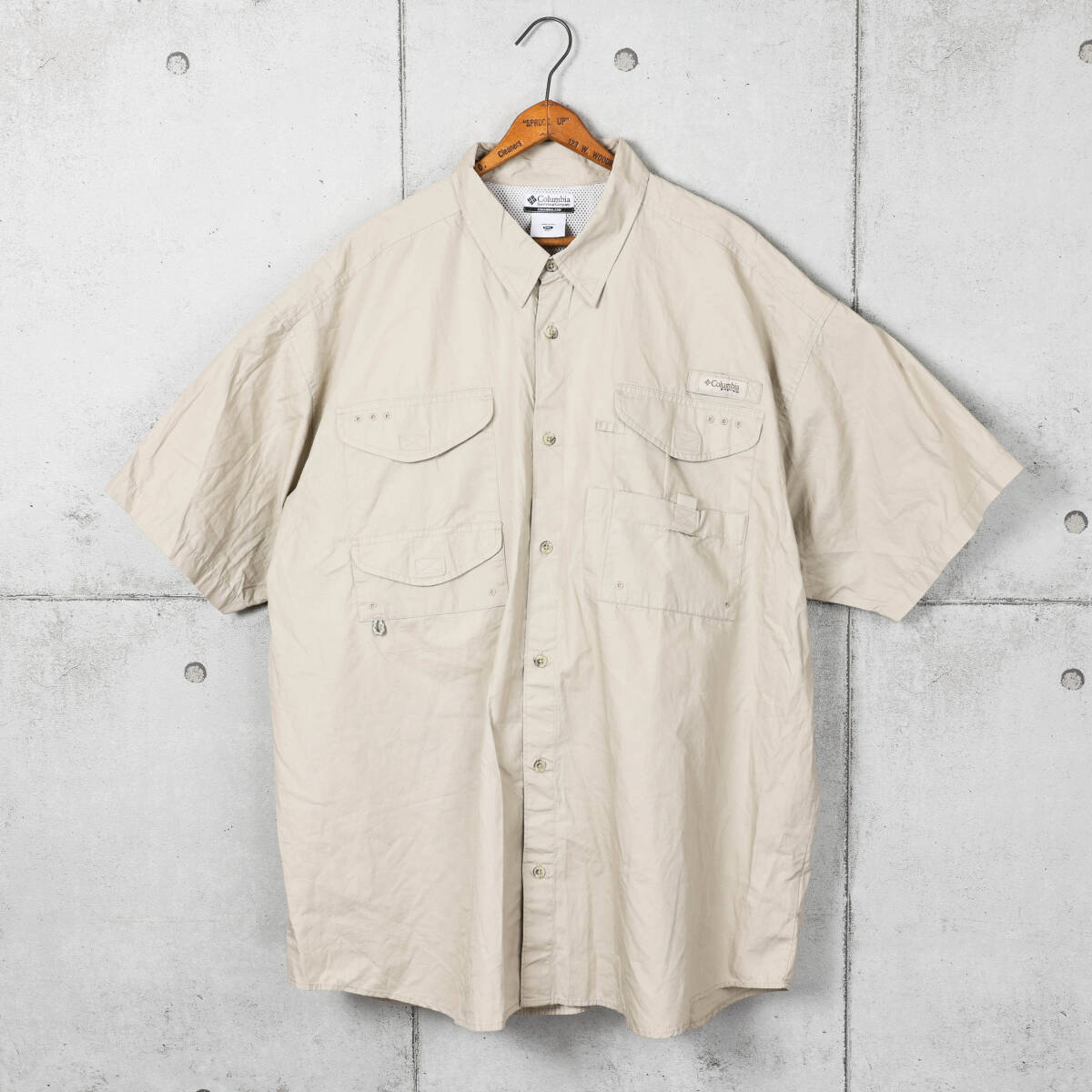 Columbiaコロンビア◆PFG コットン 半袖フィッシングシャツ◆ベージュ◆サイズXXL_画像1