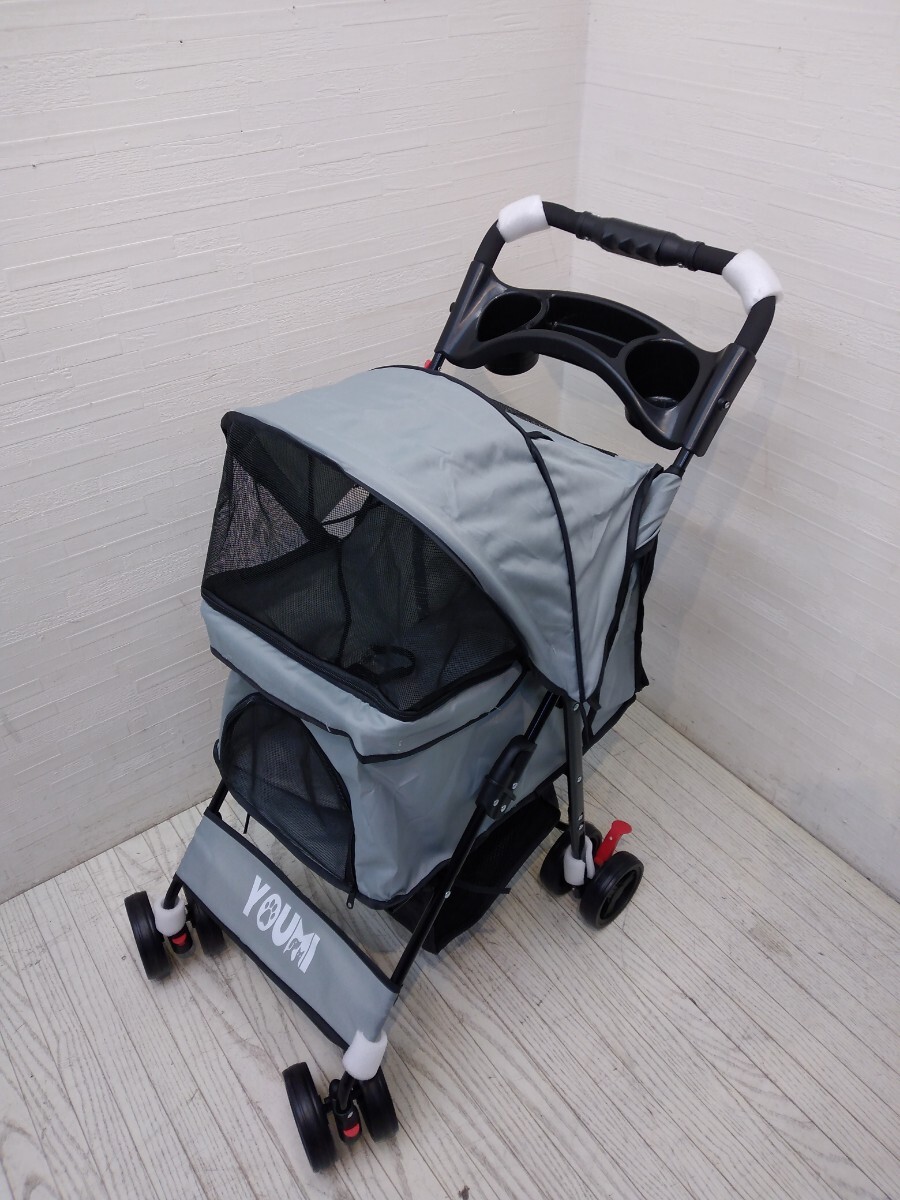 canittus produced by KEK type for medium-size dog Cart cat Cart pet Cart 4 wheel attaching folding ventilation back wheel brake attaching gray RQV2806