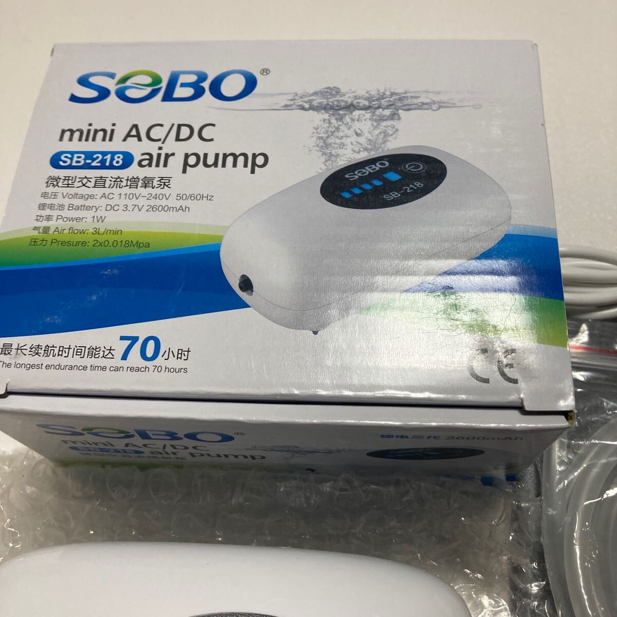 SOBO mini ac/dc sb-218 air pump ホワイト エアーポンプ ポンプ USB充電 電池内蔵の画像3