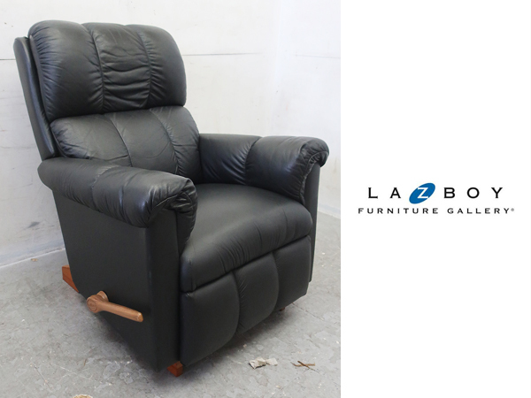 #P769# beautiful goods # Daniel / Yokohama origin block furniture # total leather / original leather # America made #LA-Z-BOY/ Lazy Boy # reclining sofa # black #