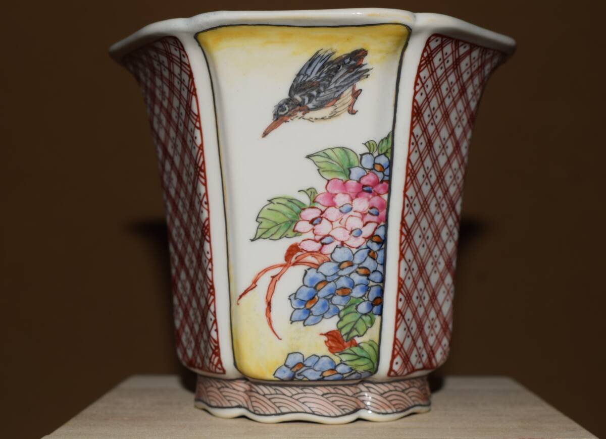 Популярная писатель Picture Bowl &lt;Masaizumi Tsukinowa, цветовая фигура, нежная живопись, со сложная ткань, легкий размер, редкая форма&gt; шестиугольная миска, чаша орхидеи, 11,7 -сантиметровый фронт.