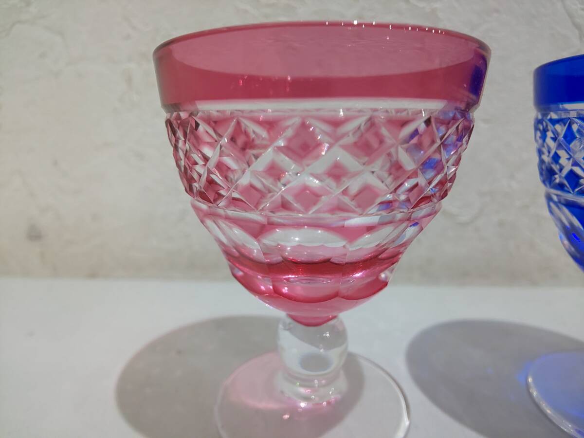 57979★切子グラス ペア クリスタルグラス 赤 青 冷酒 酒器 キッチン雑貨 ガラス工芸品の画像3