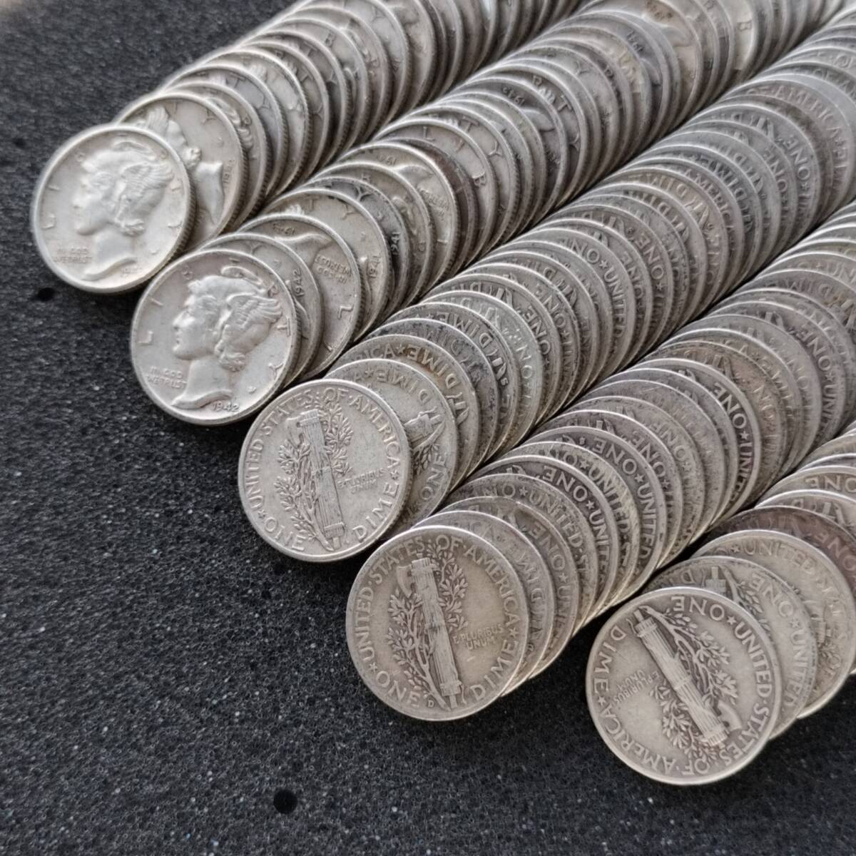 ★144枚★ アメリカ銀貨 マーキュリー ダイム 10セント 約353g/硬貨 ドル ダラー アンティークコイン コレクションの画像4
