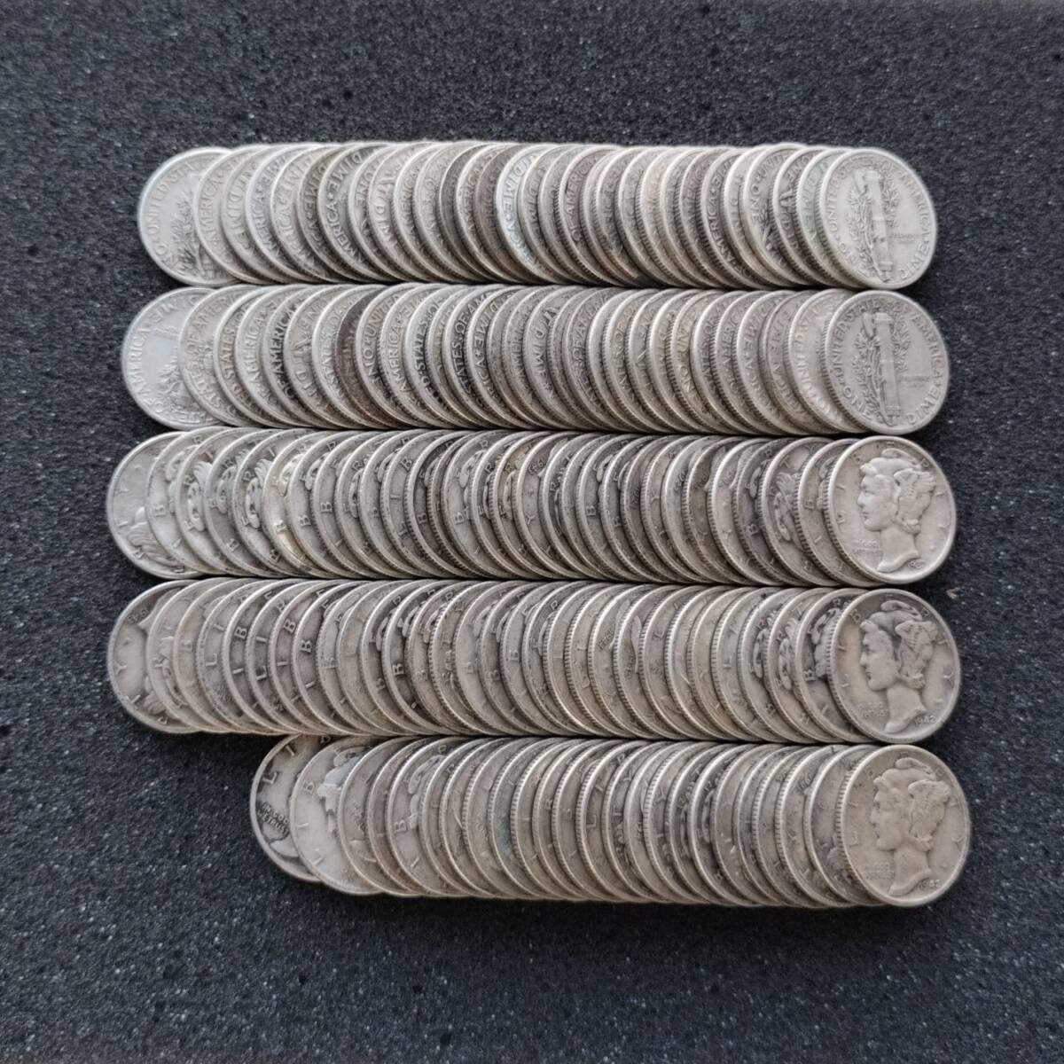 ★144枚★ アメリカ銀貨 マーキュリー ダイム 10セント 約353g/硬貨 ドル ダラー アンティークコイン コレクションの画像2