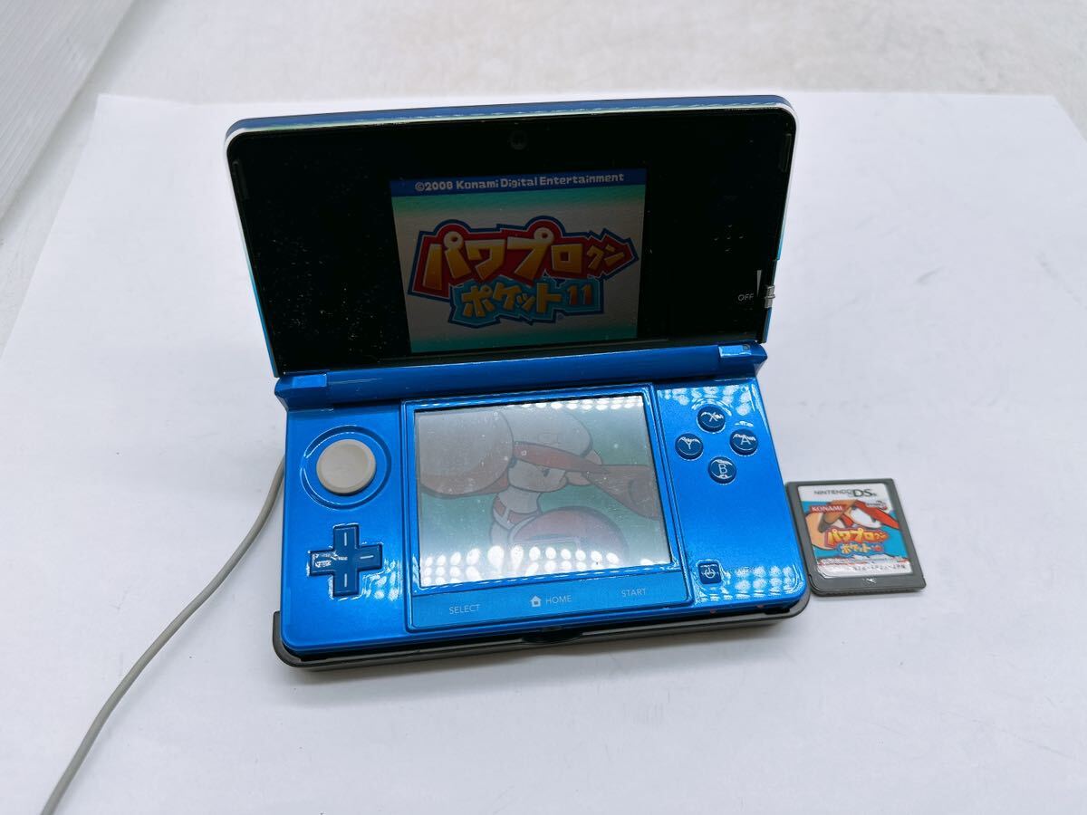 Nintendo 3DS ゲーム機 ソフト2つ付 ニンテンドー3DS 青 充電器/スタンド付属 CTR-007 WAP-002 CTR-001 任天堂 アダプター パワプロの画像2