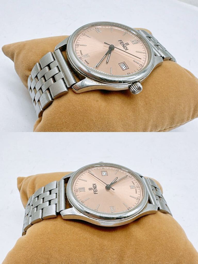 FENDI Fendi наручные часы циферблат розовый × ремень серебряный женские наручные часы на день дата FF ITALY 210G б/у товар бренд часы текущее состояние 