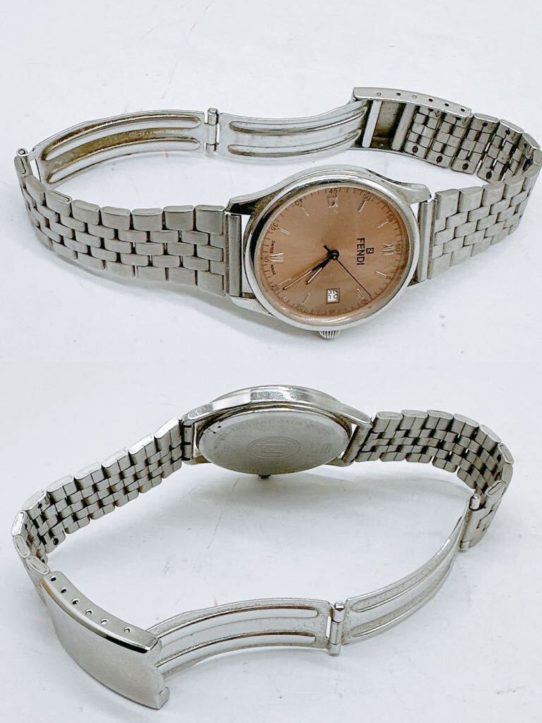 FENDI フェンディ 腕時計 文字盤ピンク×ベルトシルバー レディース腕時計 日時 日付 FF ITALY 210G 中古品 ブランド時計 現状