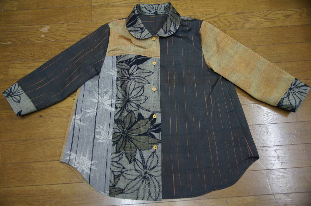 松鶴 着物 リメイク 和柄 ハンドメイド 3種類紬～ブラウス＆Aラインスカートの画像7
