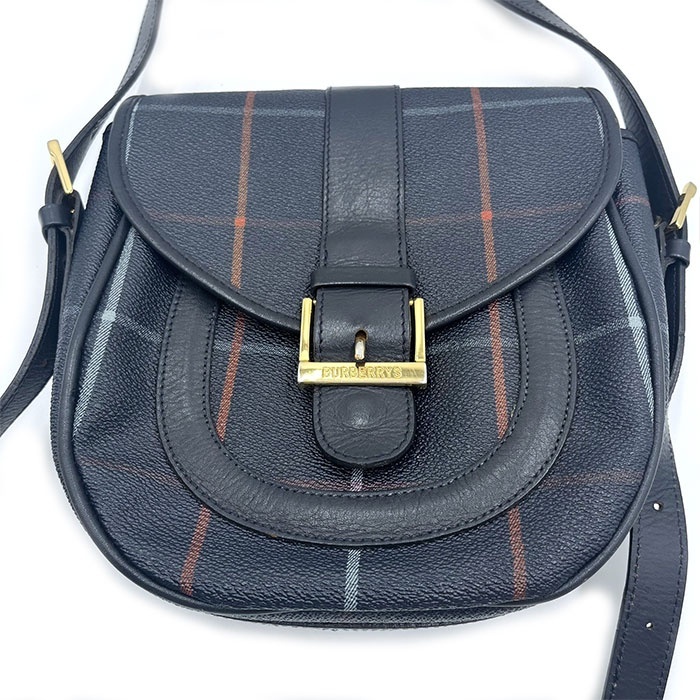 バーバリー Burberry ショルダーバッグ チェック レトロ Burberrys ネイビー 送料無料 h0216aq016441 中古 古着 ブランド古着DB_画像6