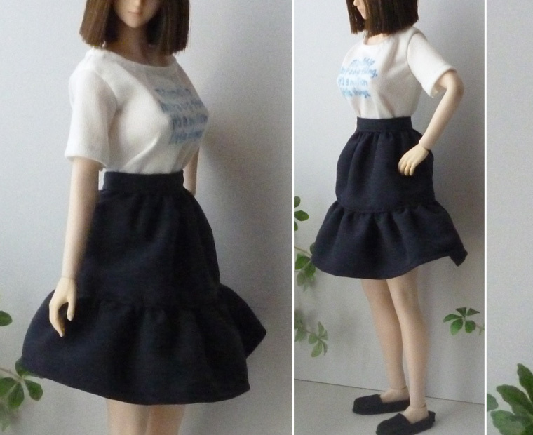 *TBLeague S48A doll clothes : T-shirt +tia-do skirt + front box pleated skirt 