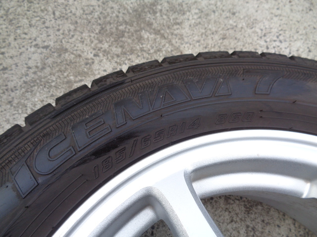 タイヤホイール 4本セット グッドイヤー アイスナビ７185/65R14 2022年 純正アルミ付 14X5.5JJ 4H100オフ45ハブ径56【8675 6-1454】_画像5