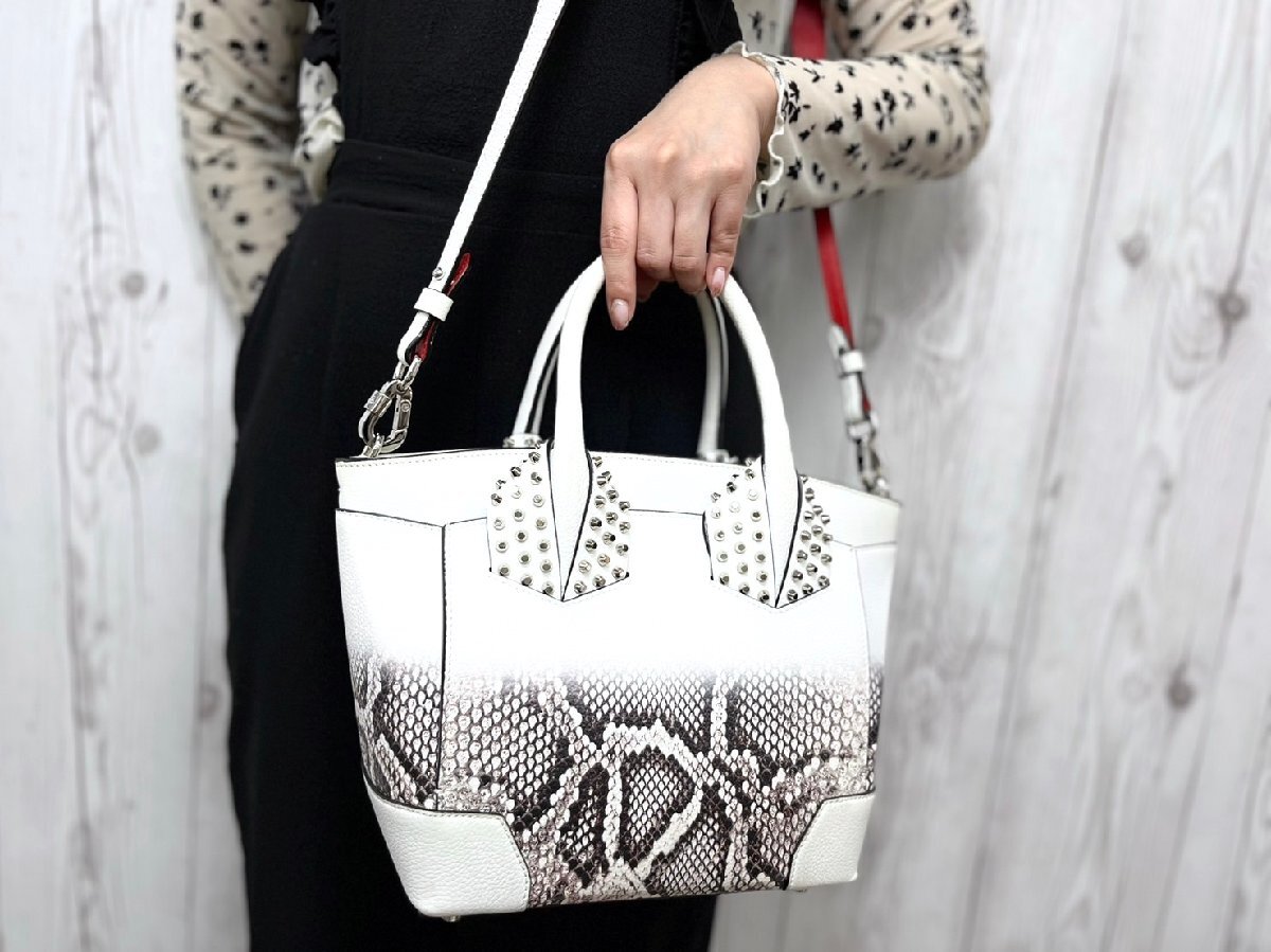  ultimate beautiful goods Christian Louboutin Christian Louboutin studs tote bag shoulder bag bag python print × leather white 2WAY71114