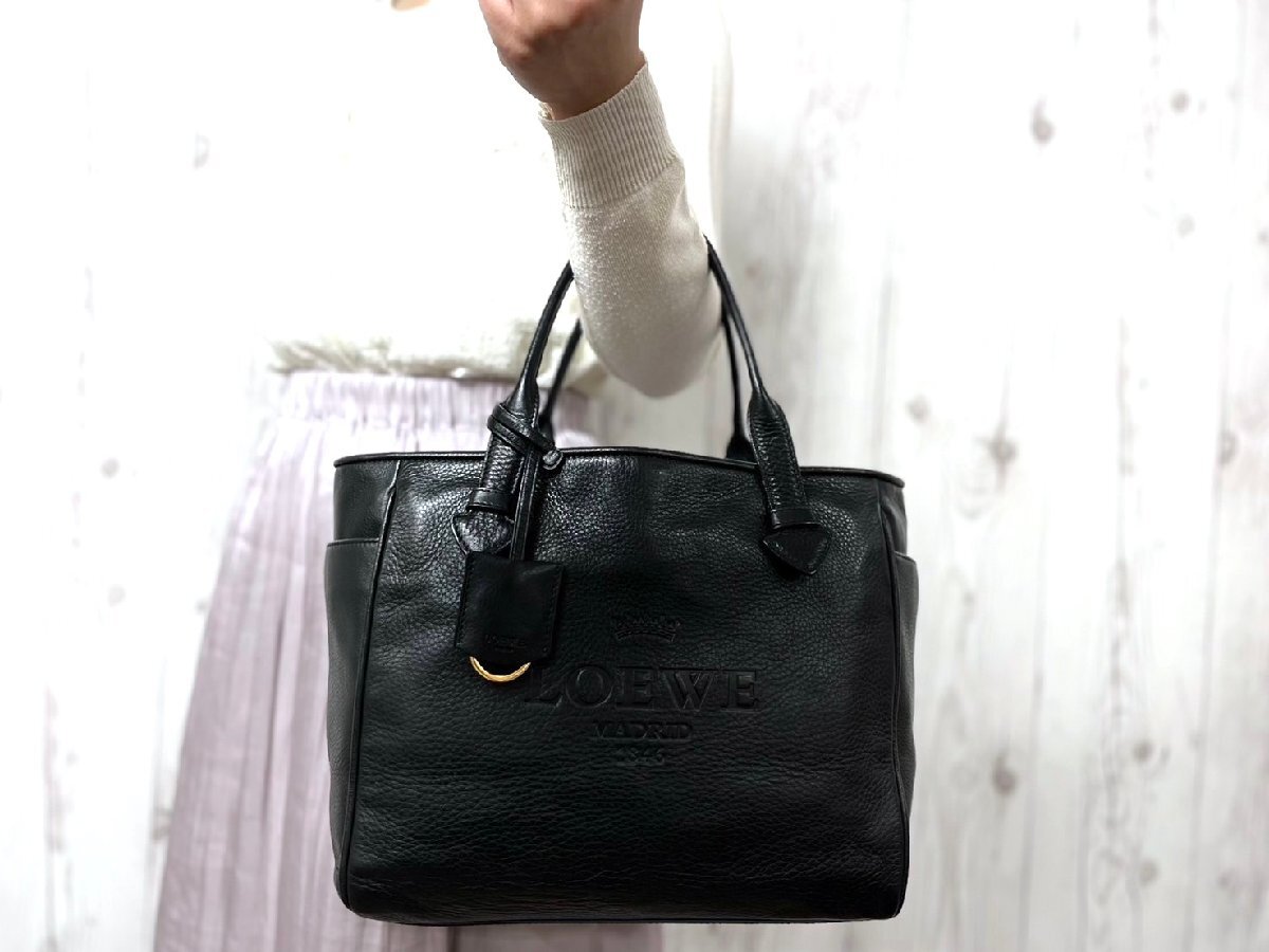 極美品 LOEWE ロエベ ヘリテージ トートバッグ ハンドバッグ バッグ レザー 黒 A4収納可 66451の画像1