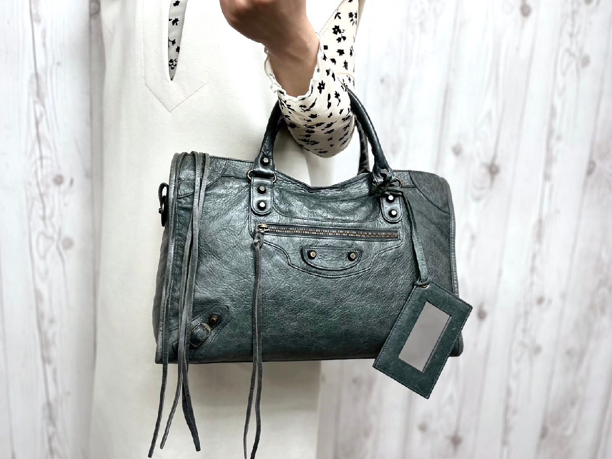 極美品 BALENCIAGA バレンシアガ ザ・シティ ハンドバッグ トートバッグ バッグ レザー グレー A4収納可 71058_画像1