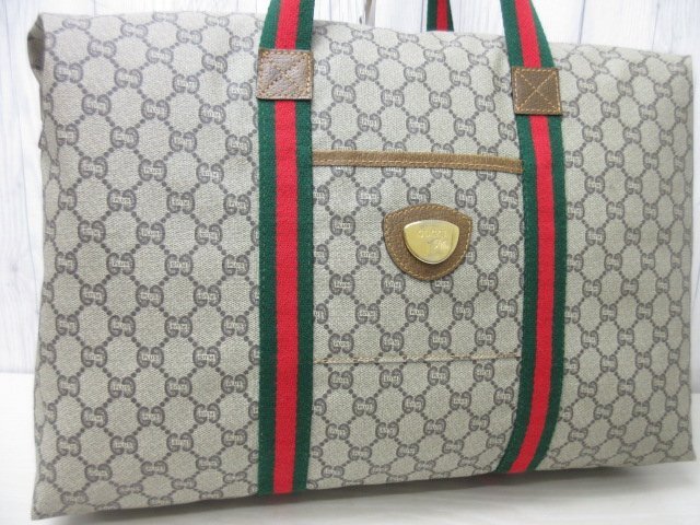 極美品 GUCCI グッチ オールドグッチ シェリーライン GGプラス ボストンバッグ ショルダーバッグ バッグ キャンバス 茶系 A4収納可 70356_画像8