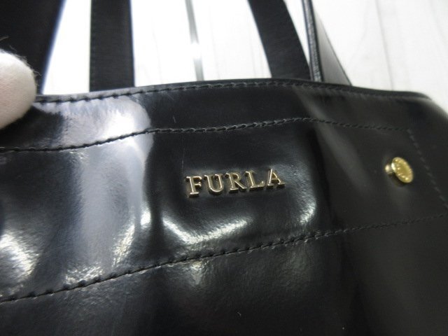 極美品 FURLA フルラ トートバッグ ショルダーバッグ バッグ レザー×パテントレザー 黒 A4収納可 70410の画像8