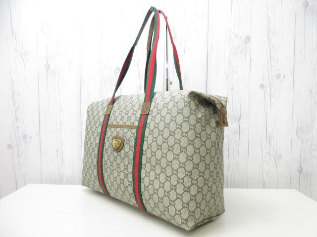 極美品 GUCCI グッチ オールドグッチ シェリーライン GGプラス ボストンバッグ ショルダーバッグ バッグ キャンバス 茶系 A4収納可 70356_画像4