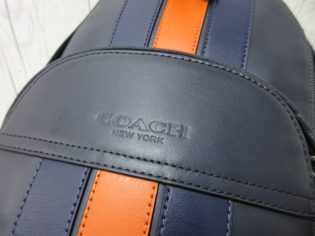 極美品 COACH コーチ ボディバッグ ショルダーバッグ バッグ レザー 紺×オレンジ メンズ 70267Y_画像9