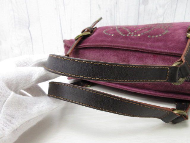 極美品 LOEWE ロエベ アナグラム ハンドバッグ バッグ スエード×レザー 紫×茶 70562Yの画像8