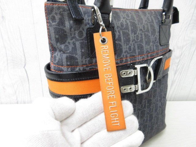 極美品 Christian Dior クリスチャン ディオール トロッター トートバッグ ハンドバッグ バッグ デニム×レザー 黒×オレンジ 70502の画像7