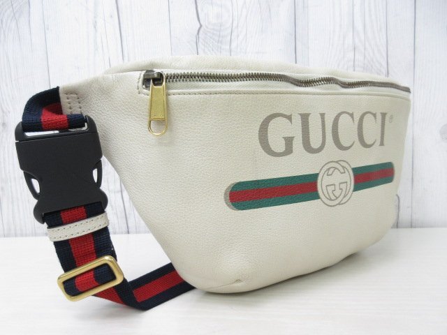 美品 GUCCI グッチ インターロッキング シェリーライン ボディバッグ ウエストポーチ バッグ レザー×キャンバス ベージュ メンズ 70619の画像4