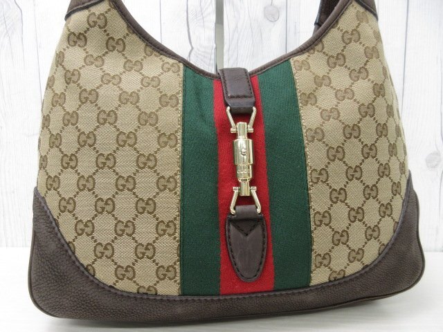 極美品 GUCCI グッチ GGキャンバス ニュージャッキー シェリーライン ハンドバッグ バッグ キャンバス×ヌバッグ レザー ベージュ 茶 66609_画像9