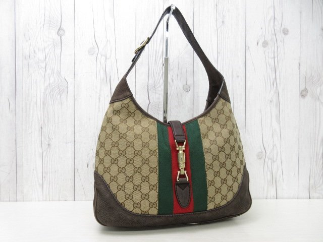 極美品 GUCCI グッチ GGキャンバス ニュージャッキー シェリーライン ハンドバッグ バッグ キャンバス×ヌバッグ レザー ベージュ 茶 66609の画像2